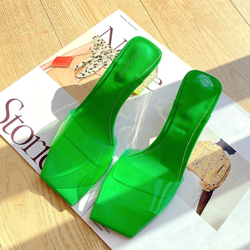 

Женские босоножки на высоком каблуке, зеленые сандалии с открытым носком, однослойные, Новинка лета 2022
