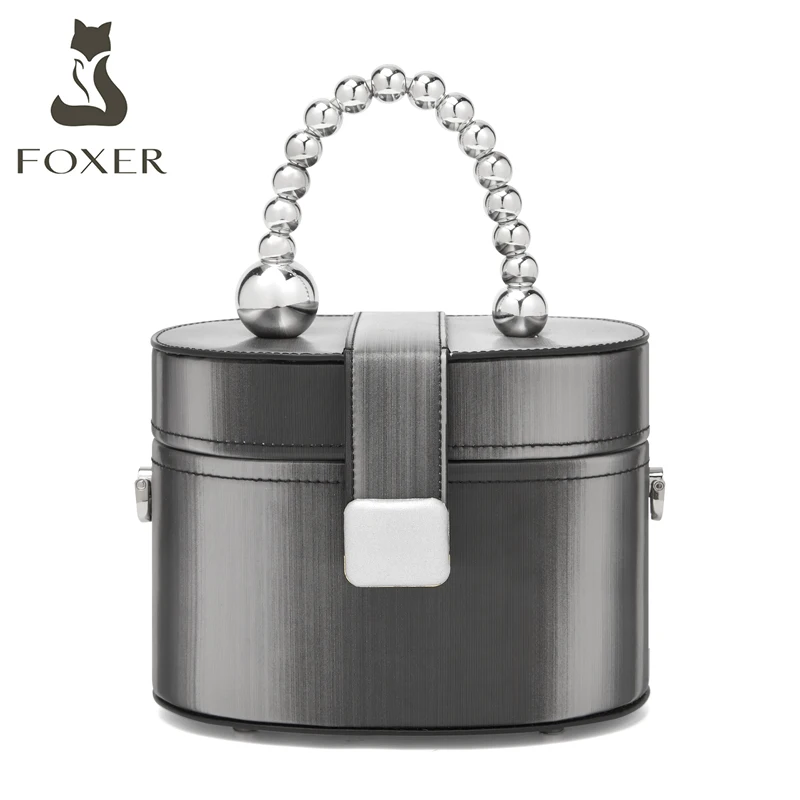 FOXER Brand Ladies Crossbody Shoulder Bags Grey Color Mini Handbags Women Messenger Bag Split Leather Small Purse Elegant Totes