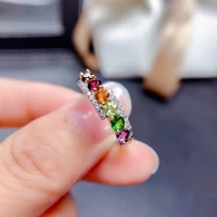 meibapj natural colorful tourmaline gemstone fashion ring for women real 925 sterling silver charm fine wedding jewelry