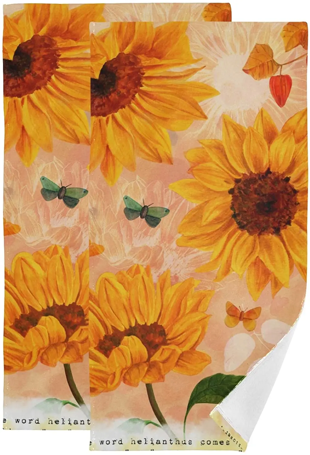 

Face Towel Set of 2 Vintage Autumn Sunflowers Soft Bath Hotel Spa Hand Gym Sport Towelsполотенце кухонное