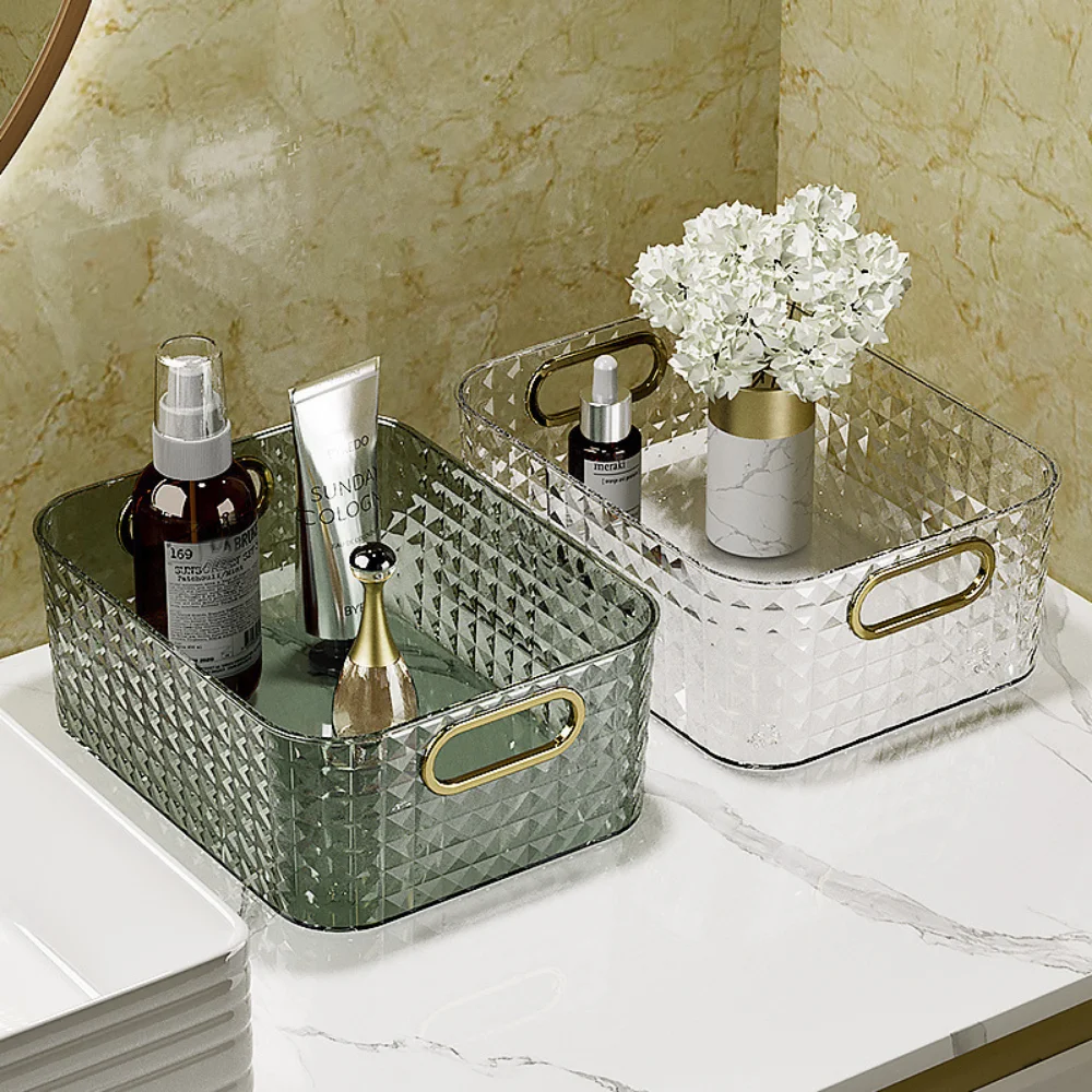 

Cosmetics Desktop Storage Box Household Light Luxury Plastic Transparent Dressing Table Sundries Snack Storage Basket