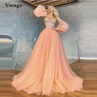 verngo sweetheart a line tulle beads prom dresses puff long sleeves shiny crystal party gown 16 sweet girls quinceanera dress