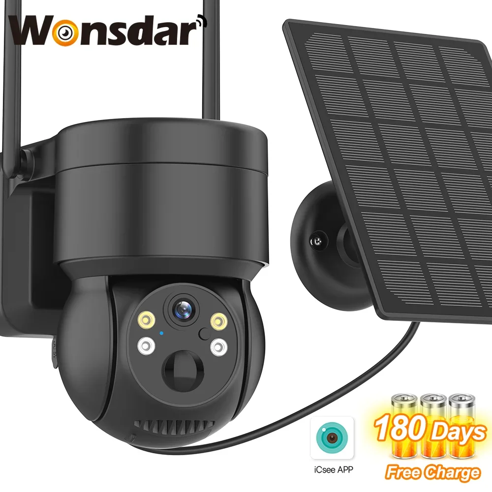 

WiFi Solar Camera 2MP Wireless PTZ Camera Built-in Battery Outdoor IP Camera PIR Human Detection Surveillance Camera iCSee APP