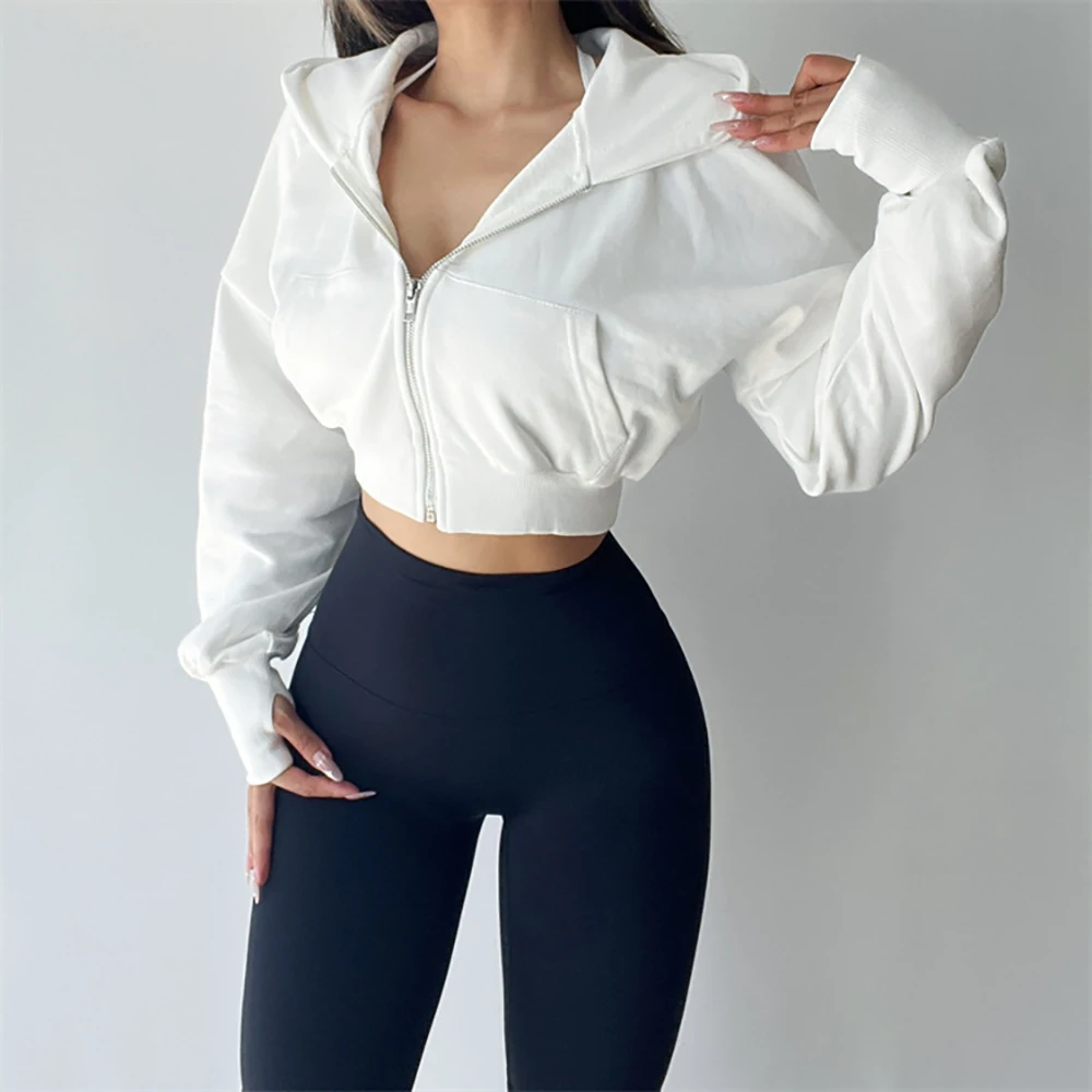 

Женское спортивное пальто с длинным рукавом, весенне-летняя утепленная свободная теплая ветрозащитная Повседневная куртка для йоги, фитнеса, бега, Свитшот