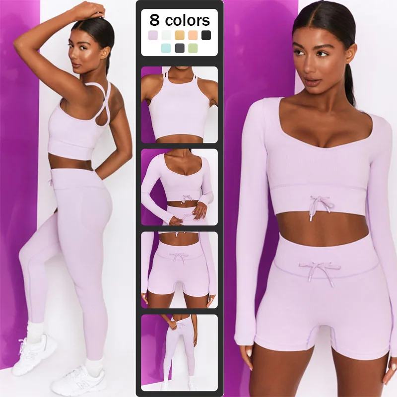 

Seamless Women Yoga Set High Waist Yoga Pants Gym Clothing Women Sportswear Sport Shorts Sports Bra T-shirt Workout Sports Set