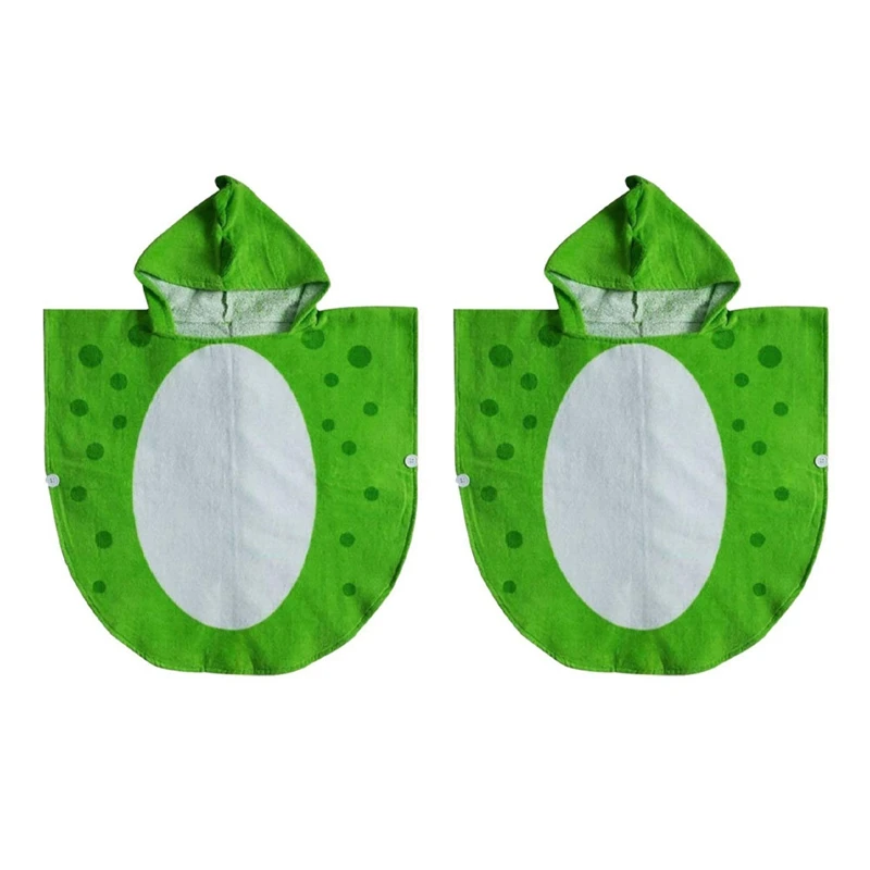 Robe Kids Hooded Beach Swimming Poncho Dinosaur Pattern(green+white 55 Cm X 110 Cm)
