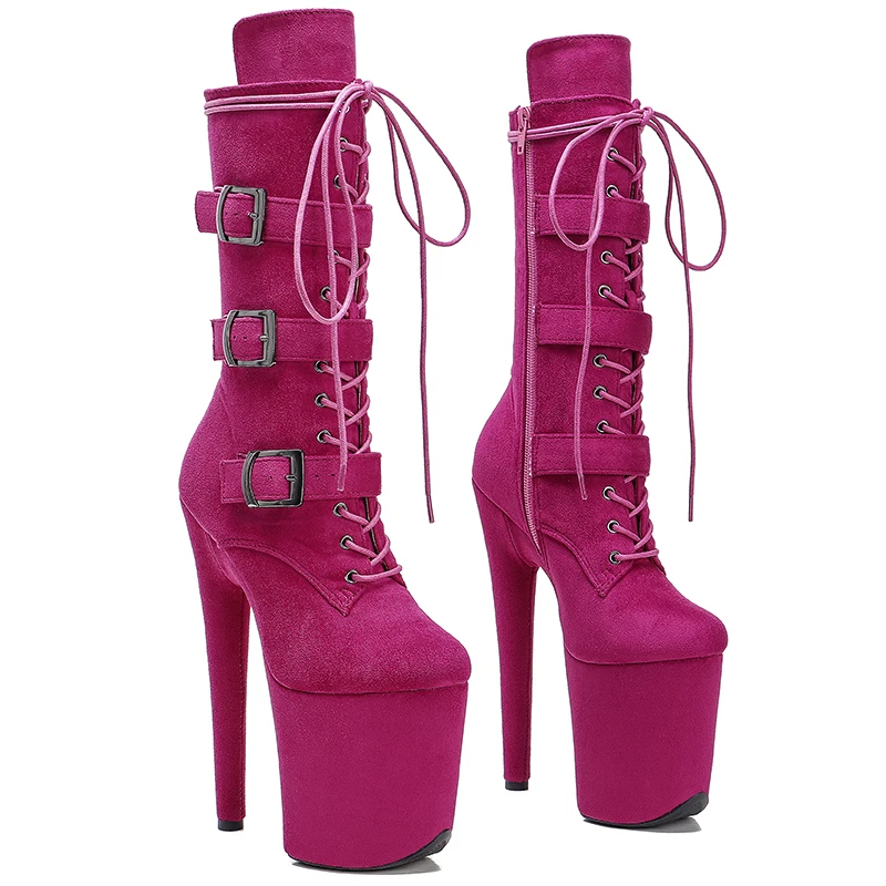 Leecabe/20 см/8 дюймов замшевые ботинки на высоком каблуке и платформе трендовые