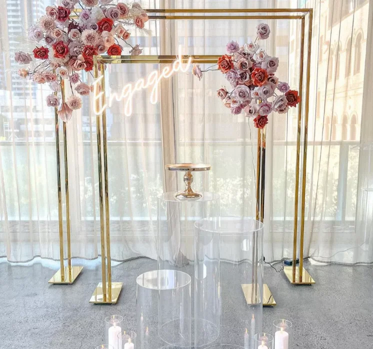 

Gold Stainless Wedding Stage Metal Golden Stand Arch Event Stand Backdrop