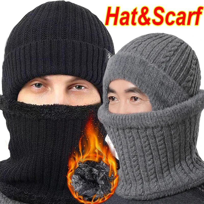 

Winter Warm Hat Skullies Beanies Hats Winter Beanies for Men Women Wool Neck Scarf Caps Balaclava Mask Bonnet Knitted Ski Hats