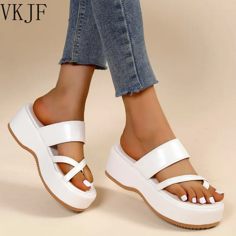 

Summer Platform Women Slippers Female Outdoor Clip Toe Slip on Shoes Ladies Casaul Wedges Party Slides White Sandalias Mujer