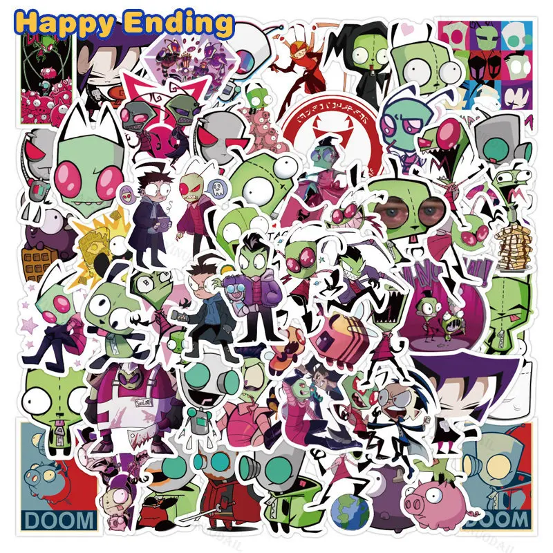 Фото Наклейки Invader Zim с мультяшными персонажами, 200 шт. №2
