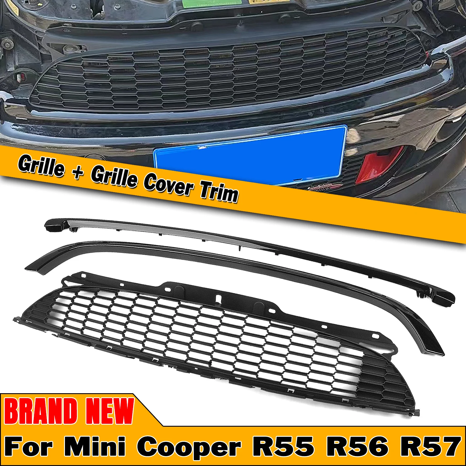 

Для BMW Mini Cooper S R55 R56 R57 R58 R59 2007-15 JCW Стиль Верхняя решетка Гоночная решетка Сетка переднего бампера Капот Накладка Рамка Накладка