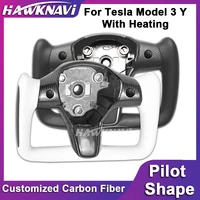 pilot shape steering wheel for tesla model 3 y 2017 2022 with heating function carbon fiber matte and glossy middle and sides
