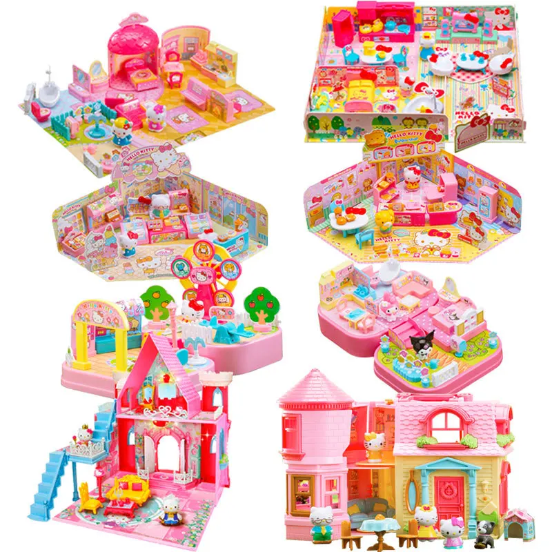 Anime Hello Kitty Melody My Home Playground Corner Story Kt Cat Kitchen Children Play House Action Figure Toy For Girl Gift |