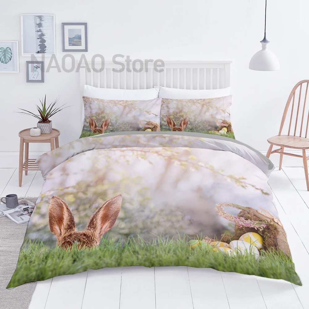 

Easter Eggs Bunny Quilt Cover Cute Rabbit Queen Full Twin Double Single Size Bedding Set For Kids Teen 240x220 Home Textiles