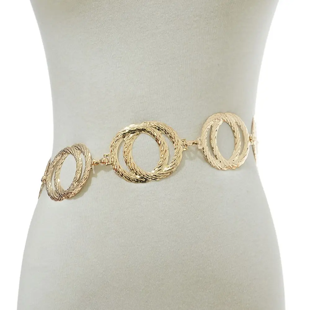 

Unique Double Ring Chain Belt Fashion Metal Gold Silver Dress Waistband Punk Hiphop Vintage Body Link Belt Women