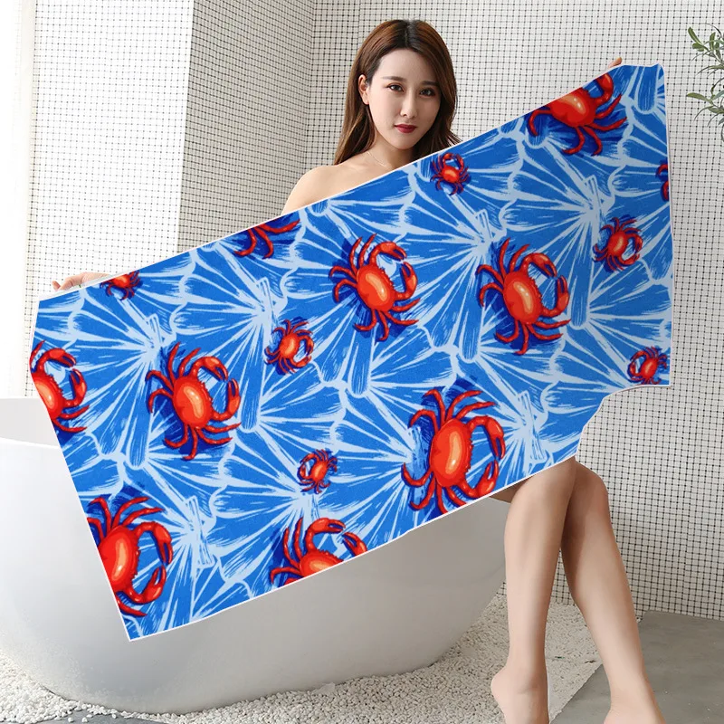 

Printed Microfiber Towel Fashion Mens Womens Beach Towel Quick Dry Bathrobe Cloak Crab Anchor Rainbow Shark Starfish Slipper