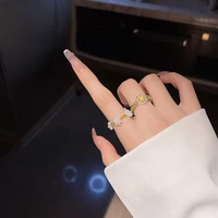 2pcs korean cute beaded pearl rings set for women crystal adjustable stretch rope finger ring wedding fashion jewelry set