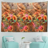 colorful flowers oil painting tapestry sunflower art wall hanging bohemian hippie witchcraft tapiz art dormitory decor