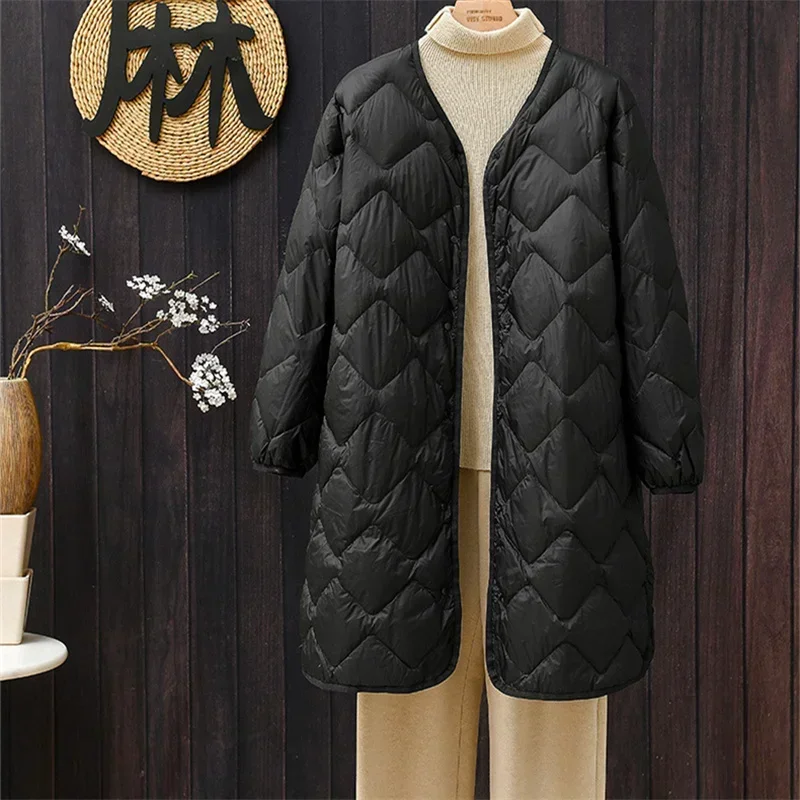 Зимняя женская ромбовидная решетчатая длинная пуховая куртка оверсайз с