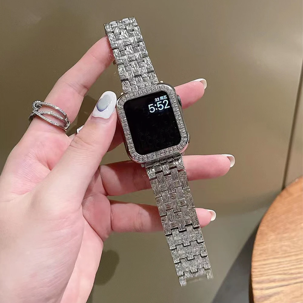 

Браслеты женские из нержавеющей стали, люксовые браслеты для Apple Watch Band 38 42 40 44 мм IWatch Series 7 6 Se 5 4 3 41 мм 45 мм
