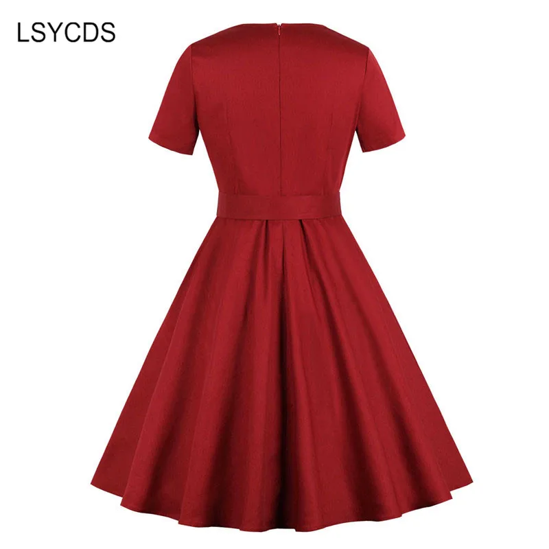 LSYCDS Ретро платья в стиле Хепберн с коротким рукавом халат большие качели