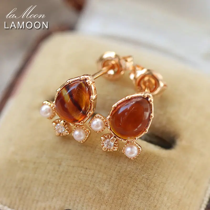 

GULUCA Vintage Amber Earrings For Women Pearl 925 Sterling Silver Stud Earrings Gold Plated Fine Jewelry Elegant Bijou LMEI167