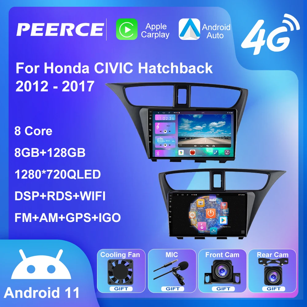 

Автомагнитола PEERCE DSP для Honda CIVIC Hatchback 2012-2017, универсальная Автомагнитола на Android, мультимедийный видеоплеер, Carplay Stereo