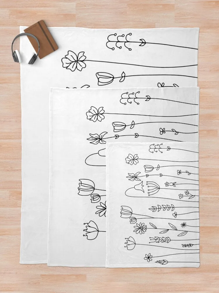 Простые линейные художественные рисунки цветов в черно-белом одеяле милые