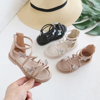 dark pink beige black girl sandals fashion 2022 summer newest back zipper rhinestone butterfly roman shoes simple cute 2 to 8t