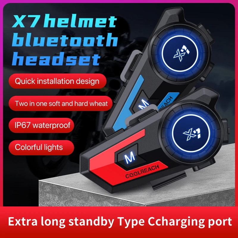 

X7 Bluetooth 5,0 мотоциклетная гарнитура для шлема IP65 водонепроницаемые беспроводные наушники с поддержкой громкой связи и музыки