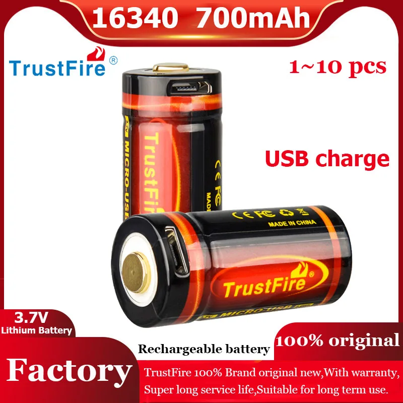 Оригинальный TrustFire CR123A 16340 USB перезаряжаемые батареи 3 7 в 700 мАч литий-ионная