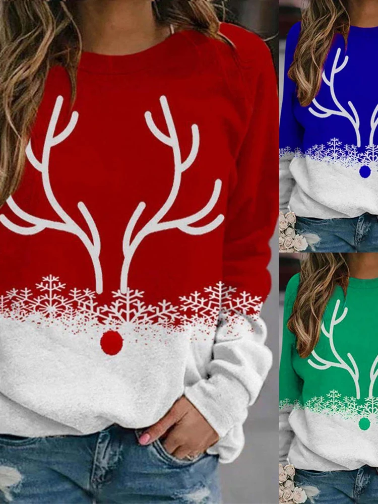 

2022 Christmas Sweatshirt Fashion Women Pullover Tops Casual Long Sleeve O-Neck Hoodie Sweaters Women's Sweatshirts Pull Femme