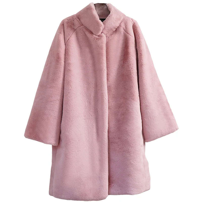 Warm Ladies Luxury Thicken Oversize FemaleTeddy Coat Mid Long Winter Women Mink Fur Loose Coats Plush Jacket Outwear Black Pink