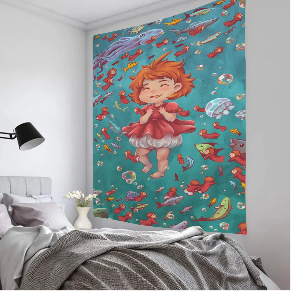 Ponyo On The Cliff Printed Large Wall Tapestry Cheap Hippie Hanging Bohemian Tapestries Mandala INS Home Decor