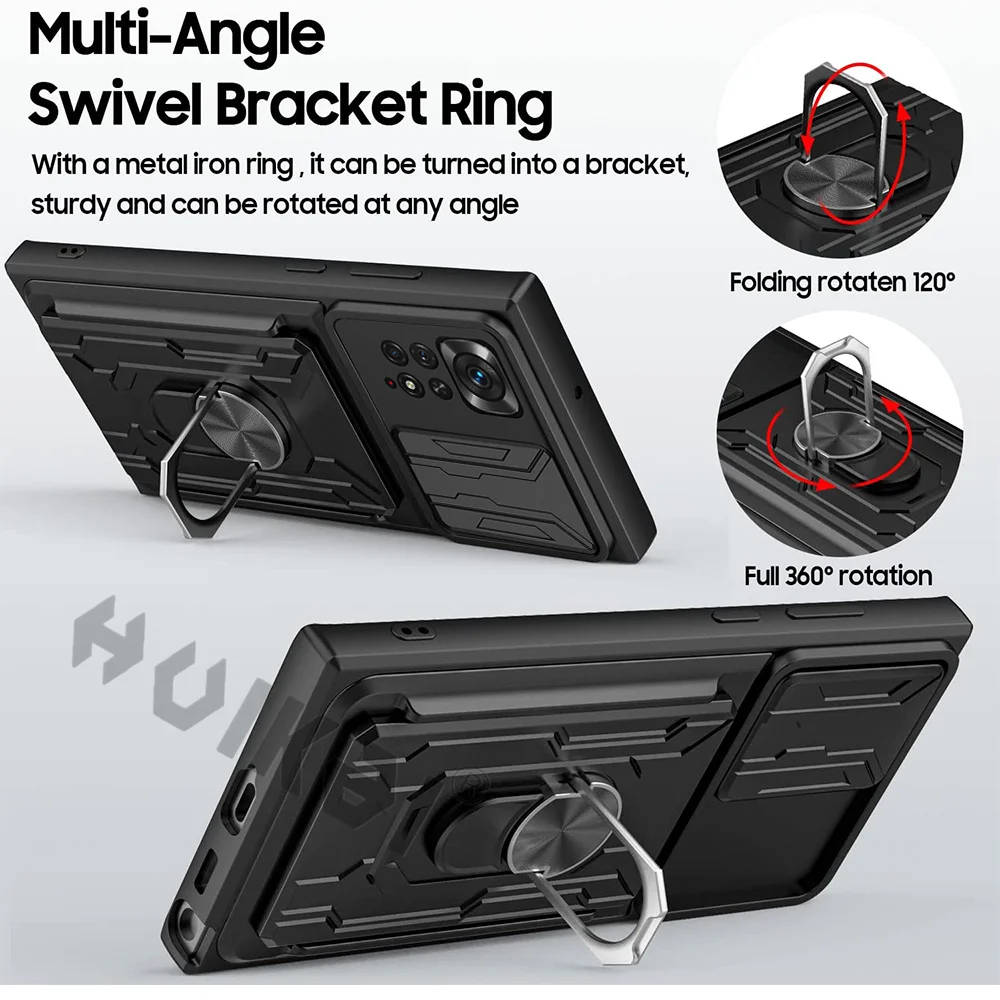 detachable card holder phone case for xiaomi 11t pro redmi note 11 10 poco x4 x3 pro max slide stand kickstand ring camera cover free global shipping