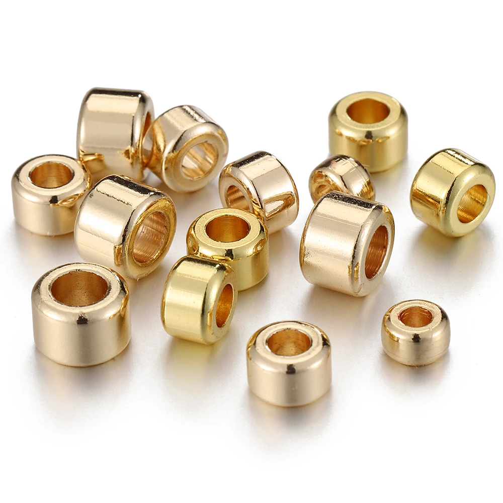 

10pcs 18k/14k Gold Plated Barrel Beads 3/4/5mm Big Hole Round Tube Spacer Beads for Jewelry Making Diy Accessories Supplies