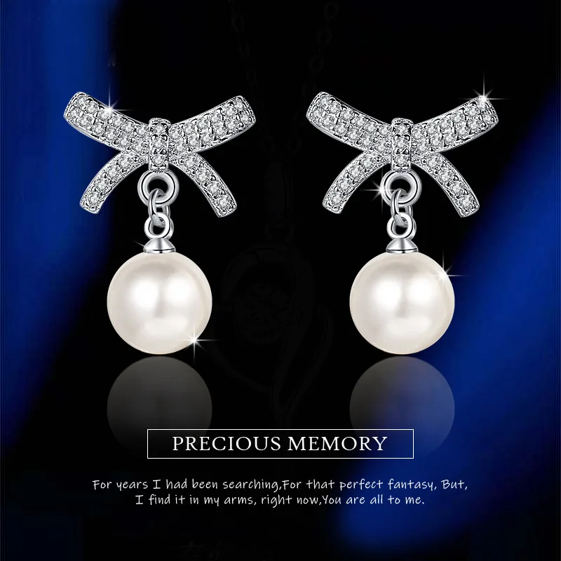 

2022 New Exquisite Earrings Sterling Silver Needle Pearl Bow Stud Earrings Creative Personality Earrings Net Red Jewelry Luxury