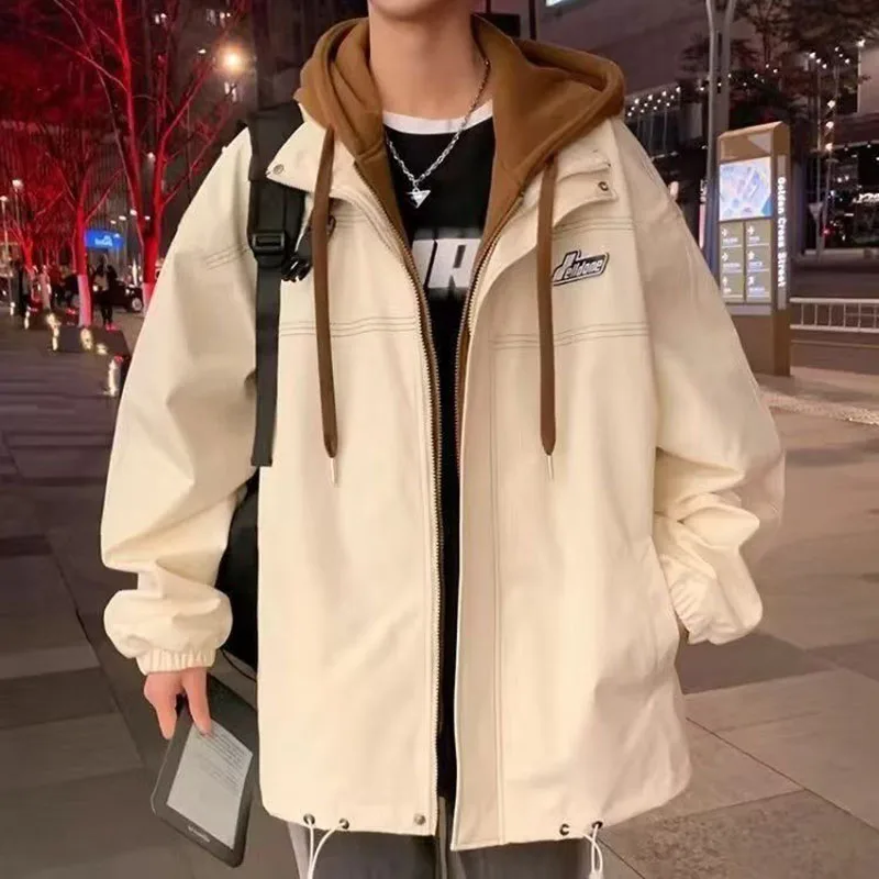 

Мужская Праздничная куртка из двух частей, мужская толстовка с капюшоном в гонконгском стиле, уличная одежда для мальчиков, повседневная куртка, модная Свободная куртка на весну и осень