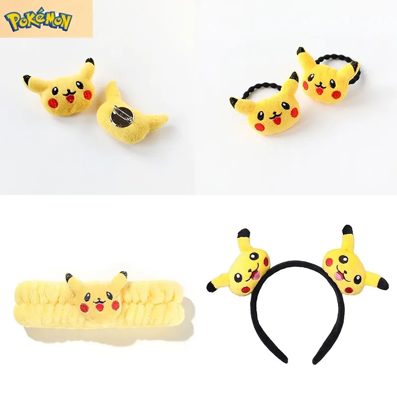 

Pokemon Cute Pikachu Headband Cartoon Plush Anime Pikachu Brooch Yellow Kawaii Figure Pin Bag Couple Accessories Doll Headband