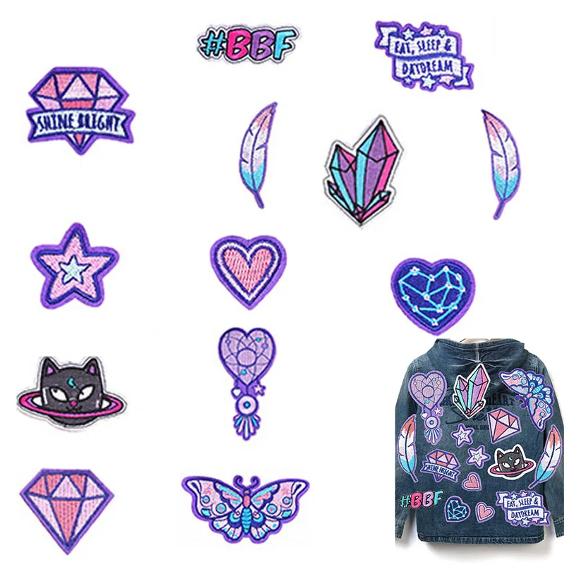 Патч для одежды швейные наклейки патчи с утюгом фиолетовая бабочка вышивка