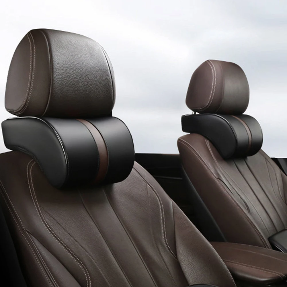 Car Seat Neck Pillow Car Leather Memory Foam Massage Pillow Seat Head Neck Head Rest Cushions Travel Interior Car Accessories