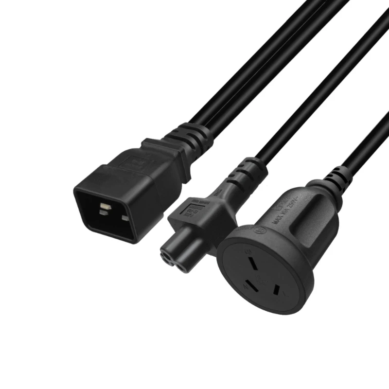 

IEC320 C20 to C5+AU Y-Type Splitter Power Cord, IEC 320 C20 Male to C5+AU Female Supply Adapter Cable Cord