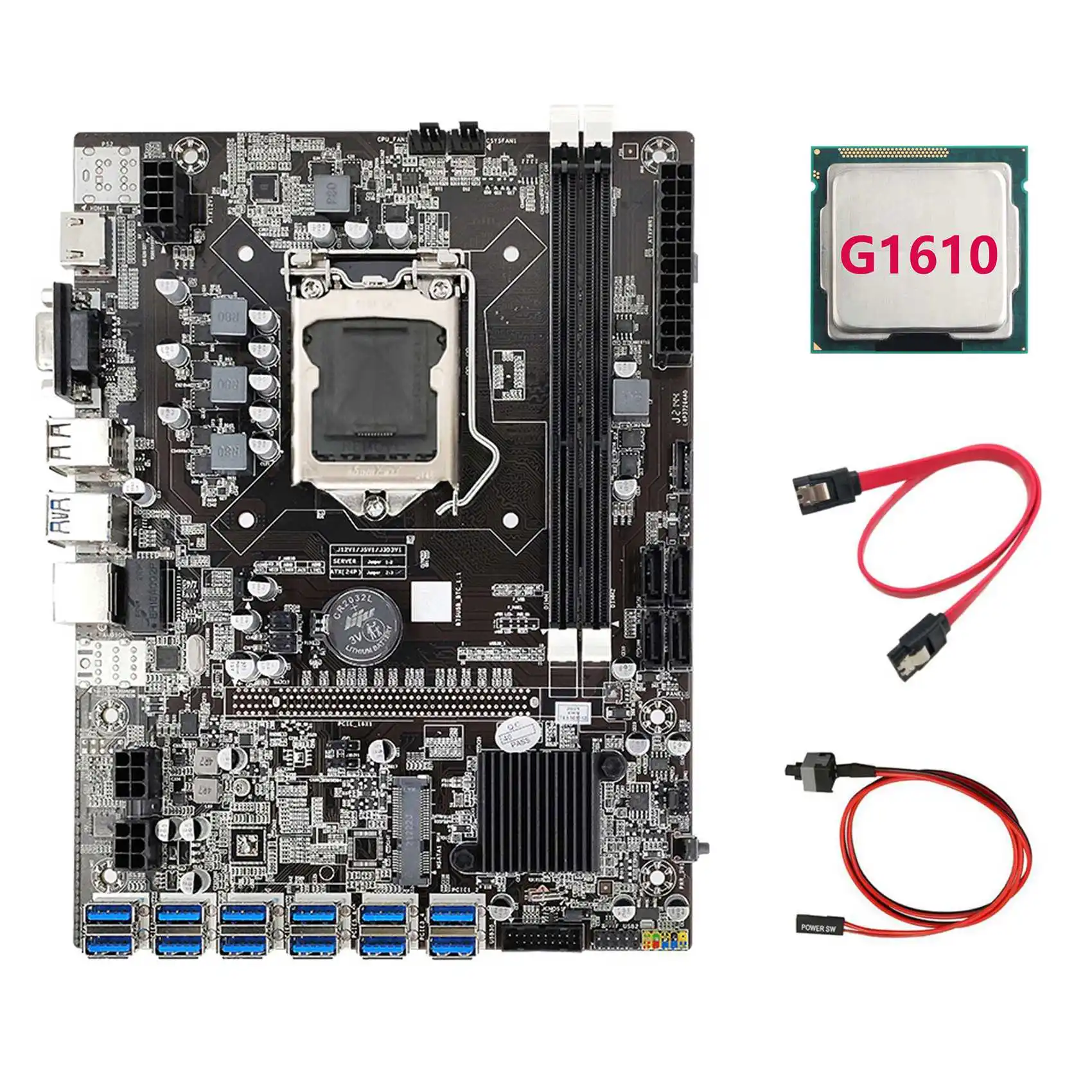 

B75 ETH Mining Motherboard+G1610 CPU+Switch Cable+SATA Cable LGA1155 12 PCIE to USB MSATA DDR3 B75 USB BTC Motherboard