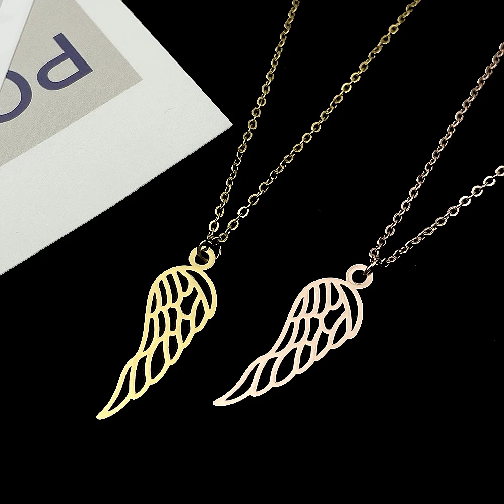 

Personality Stainless Steel Women Necklace Gold Jewelry Angel Wing Pendant Cross Chain Necklace Wholesale Collar Acero Inoxidabl