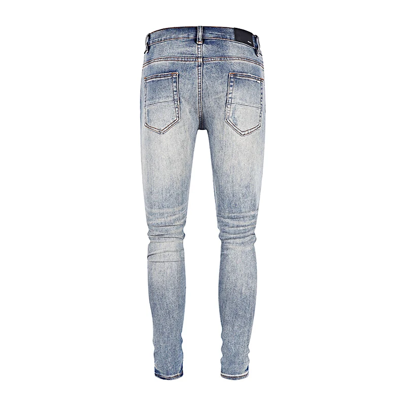Street Fashion Men Jeans Retro Blue Destroyed Hole Elastic Stretch Skinny Ripped Jeans Men Patched Designer Hip Hop Brand Pants