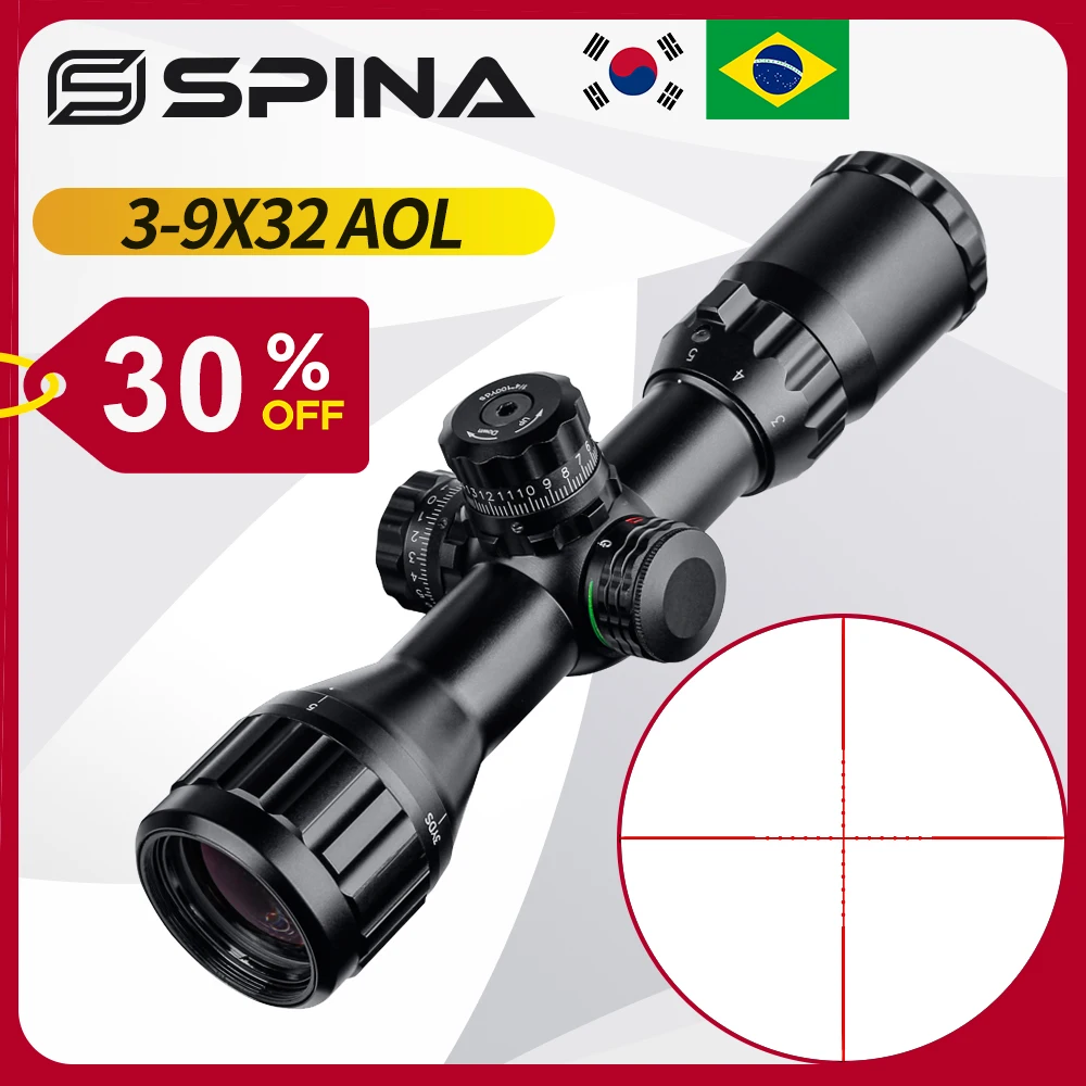 SPINA Optics 3-9x32 AOL Tacticle Riflescope Red Green Illuminated Mil-dot Optical Sight Rifle Scope for Outdoor Hunting Sports