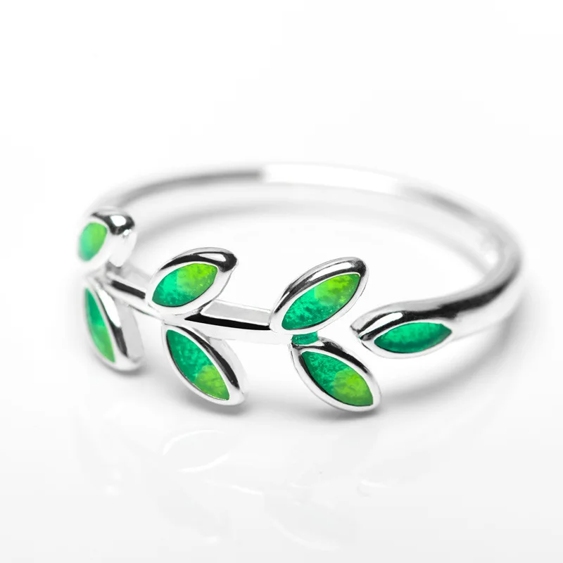 

Fashion Enamel Leaf Ring for Women Heart Flower Zircon Pearl Finger Jewelry Female Wedding Party Silver Color Girl Gift Anillo