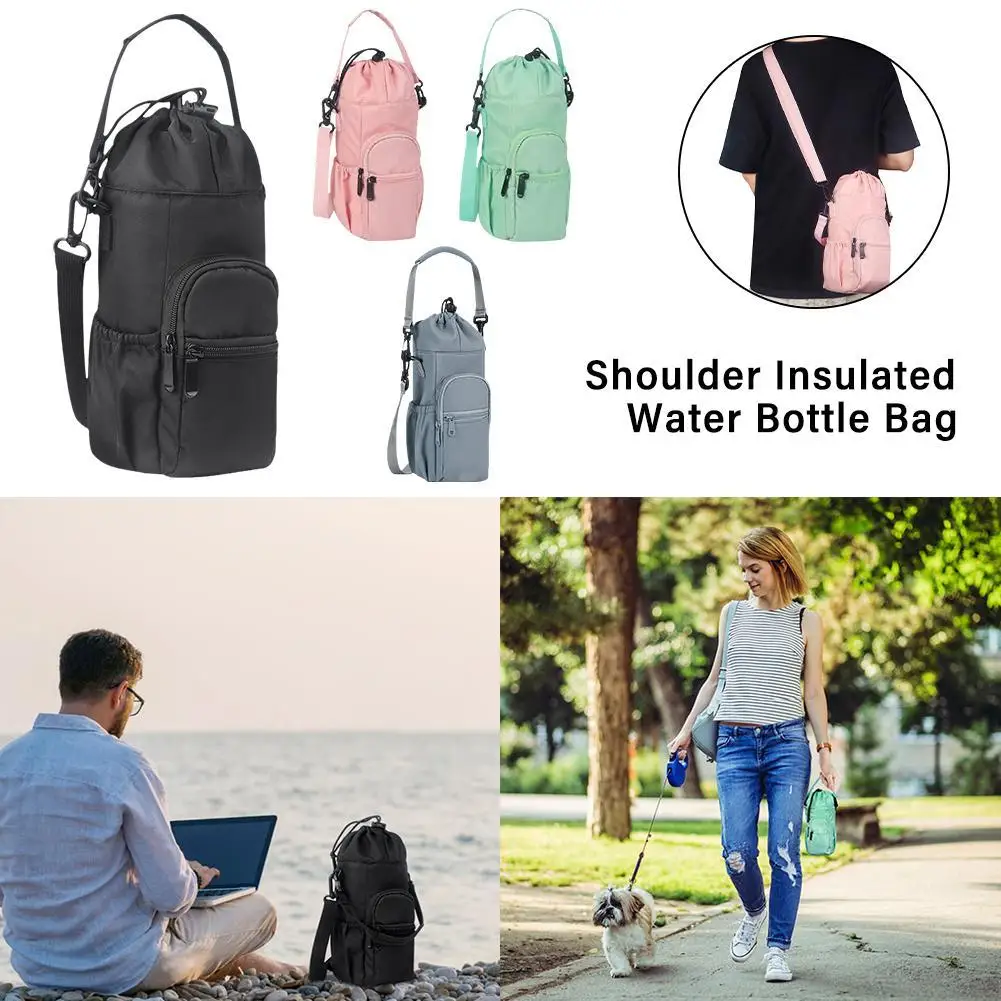 

32oz 40oz Insulated Crossbody Water Bottle Pouch Holder Sleeve For Walking With Strap And Pockets For Men/Women Walking Hiking