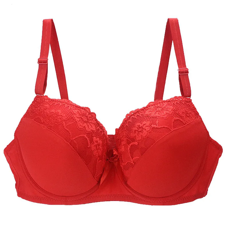 Hot Full Cup Bras Plus Size Big Underwear Wireless Adjustable Lace Embroidered Womens Bra Large Lingerie  Red with Steel Ring